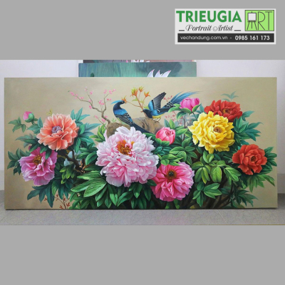 TRANH SƠN DẦU HOA MẪU ĐƠN